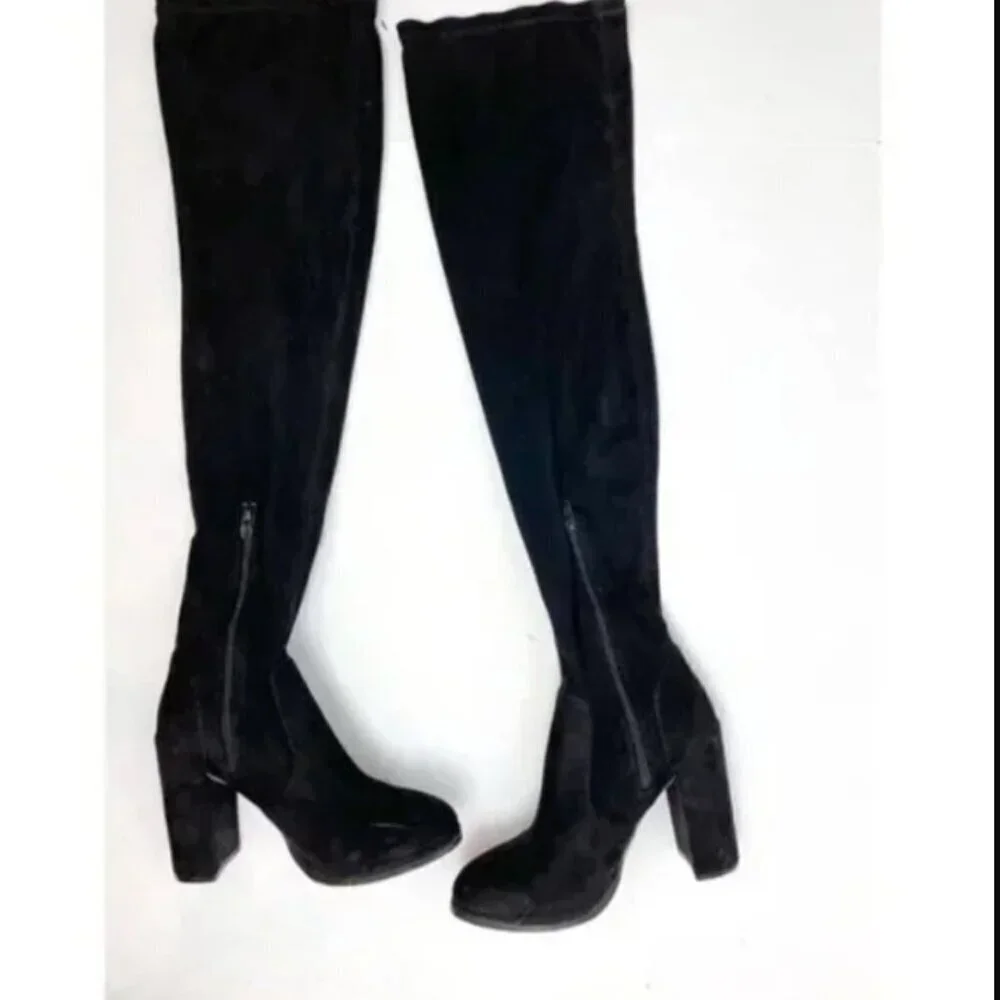 ASOS Thigh High Over the Knee Block Heel Almond Toe Suede Boots